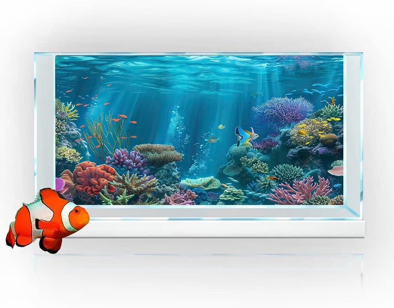 iTapnoom Ocean Floor Aquarium Background, Underwater Tropical Fish Coral Reef Aquatic Nature Plant Fish Tank Backdrop Decor, Polyester Fabric with 6 EVA Double-Sided Tapes 48x24 inches/120x60cm - Image 5